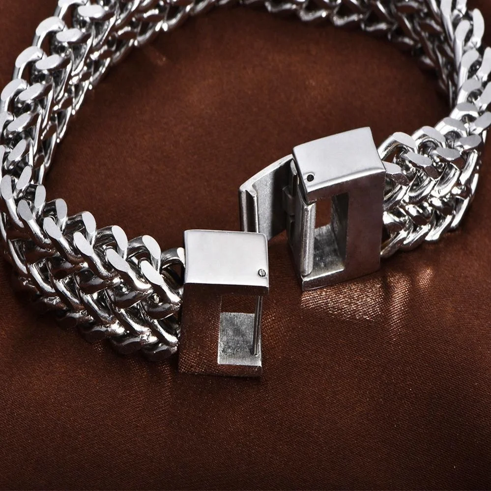 2019 New Inventions Double Row Stainless Steel Mens Chain Bracelet, Mens Chunky Chain Bracelet,Zipper Bracelet Pattern