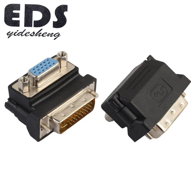 90 Degree DVI-I 24+5 Male to VGA HD15 Female Adapter Monitors Graphic Video HD 1080P Connector Plug