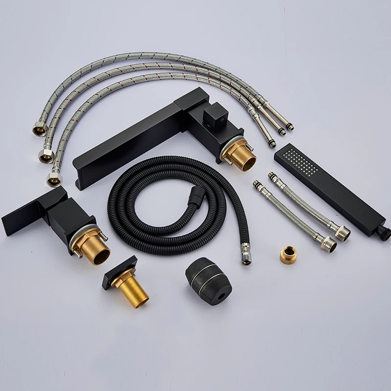 Matte Black Waterfall Bathtub Faucet With Pull Out Hand Shower Single Lever Mixer Tap Waterfall Basin Faucet Tap