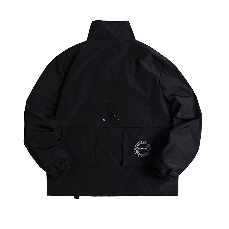 Killwinner street hip hop black coats fashion 100 polyester oblique webbing functional sports windproof men jacket