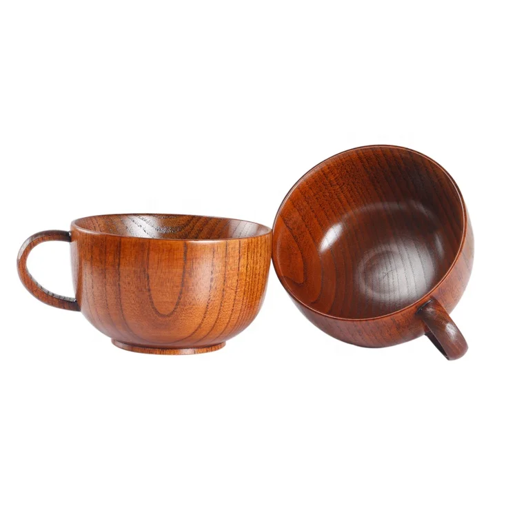 Classic Jujube Wood Handcraft  Tea Cup Japanese Baby Bowl 300 ml Coffee Mug with Handle