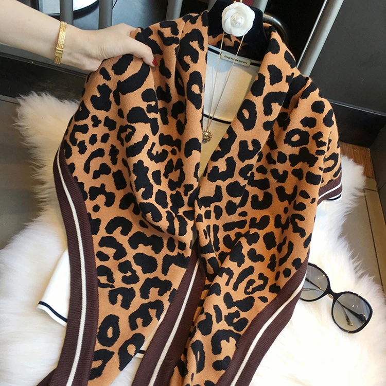 
OEM service hotsale knitted amice leopard jacquard triangle shawl ladies scarf cashmere poncho 