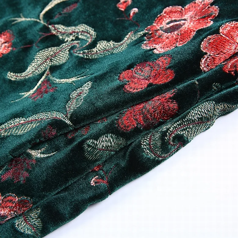 Custom design floral embroidered american green velvet fabric wholesale for clothes