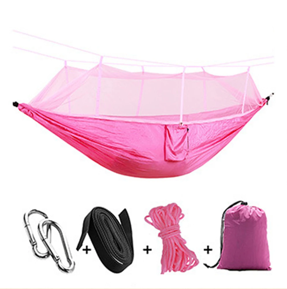 Двойной гамак для кемпинга с москитной сеткой и ремнями для деревьев, портативный парашютный гамак