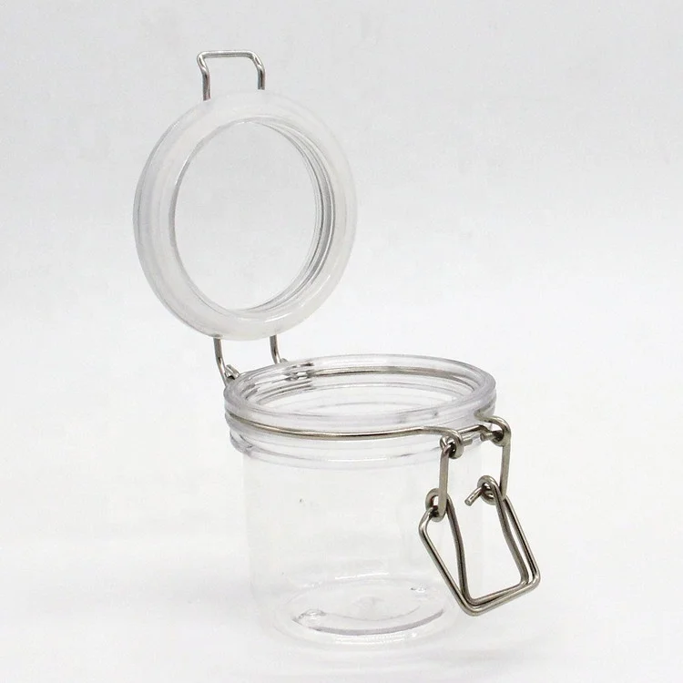 cosmetic plastic clip top airtight 40ml 60ml 80ml 120ml pet kilner jar with gasket spoon