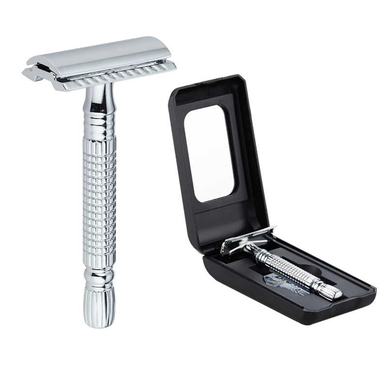 Manual Shaver Beard Shaving Razor with Mirror Travel Box