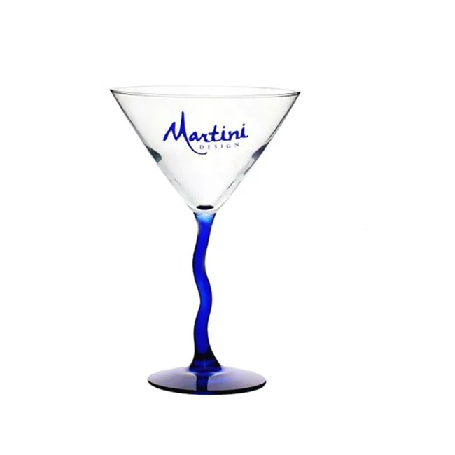 60ml clear mini martini cocktail glass cup wtih twisted and blue stem