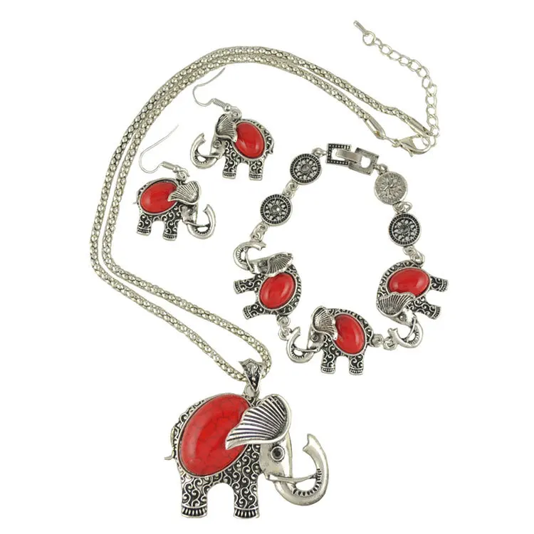 Thailand handcrafted elephant necklace bracelet earrings  jewelry set wholesale