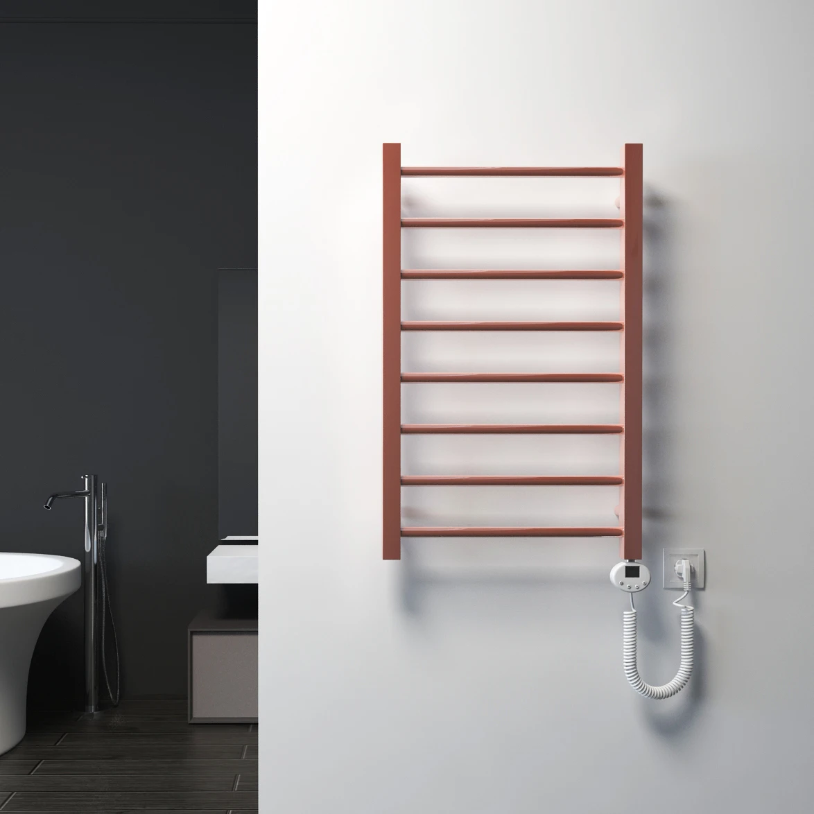 Sunlight Modern Style 800*500 400W Electric Heating Towel Rail Copper Finish