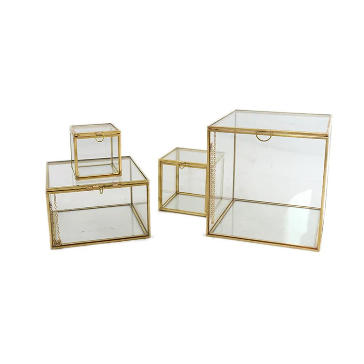 Gold Glass Jewelry Box, Gold  Glass Dried Flower Box for Preserved Roses