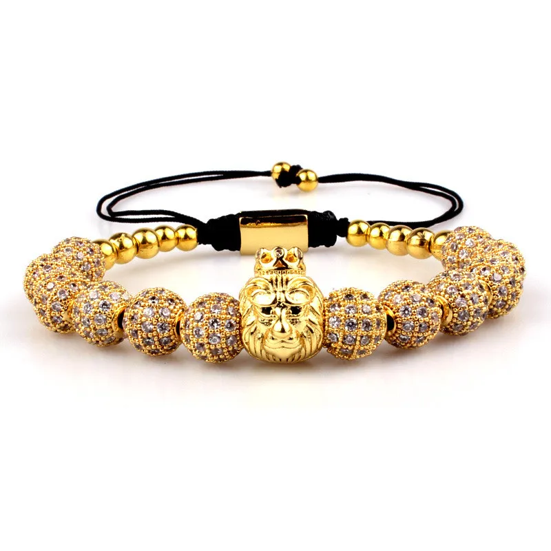 DAICY jewelry wholesale hot selling hip hop custom micro pave cz iced out men gold bead lion bracelet
