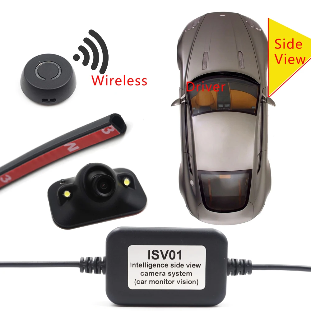 Intelligent wireless switch side view with rearview image 2-way input side view camera system (car monitor version)