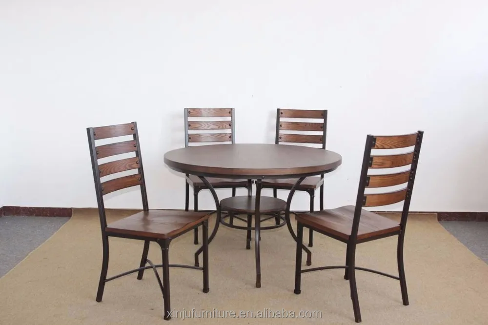 Мебель обеденный стол современный круговой woodiness металлические ноги dinning дешевые Ресторан столы и стулья дизайн круглый стол