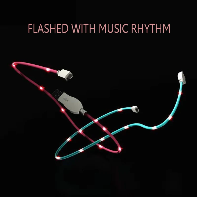 
2018 new fashion flash cable TPE material 8 pin 2.4A LED luminous light up fast data sync glow charger cable 