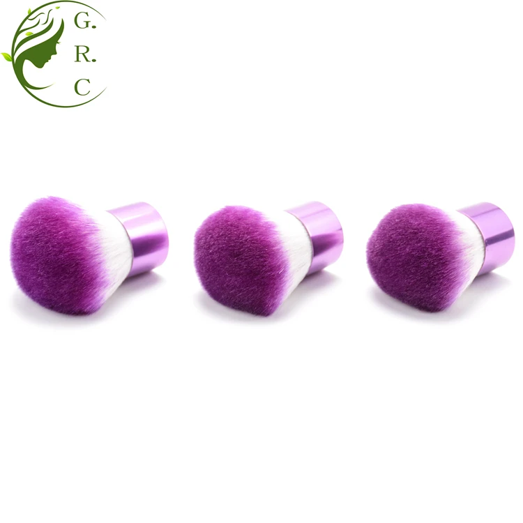 High Quality Vegan Purple Metal Kabuki Cosmetic Blush Powder Make Up Brushes Makeup Acrylic Round Nail Dust Cleaning Brush