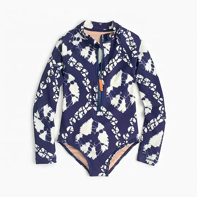 
Factory High quality custom printed one piece long sleeve rash guard with zipper spandex swim wear child girls swimwear kids 