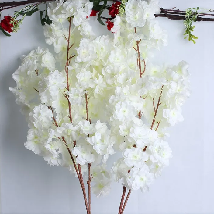 
3 branches artificial cherry blossom flower white cherry blossom branches without leaf for sale 