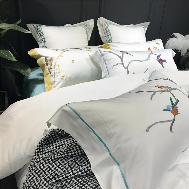 Bird embroidered bedding sheet sets 100% cotton
