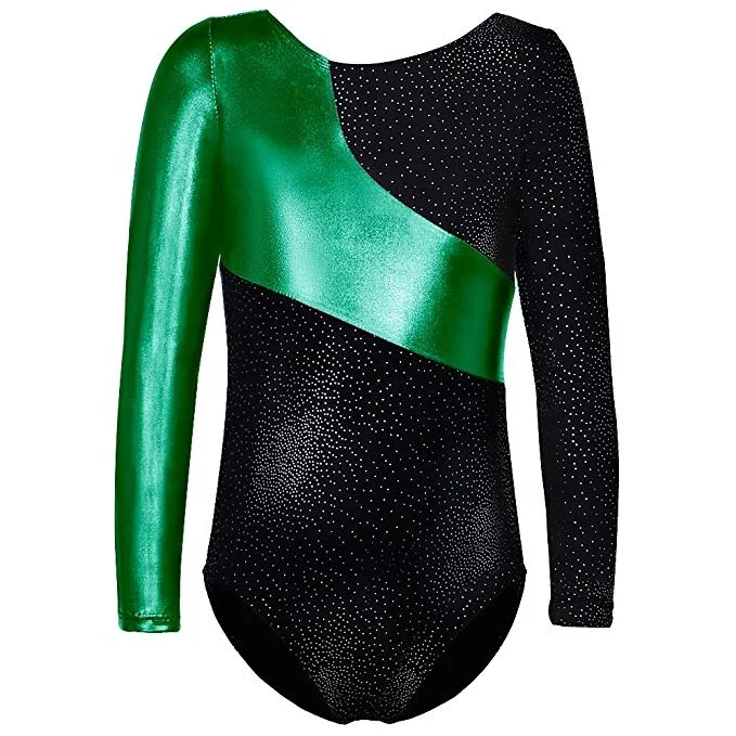 Профессиональные гимнастические трико для девочек, блестящий купальник с принтом, Одежда для танцев, трико с длинным рукавом