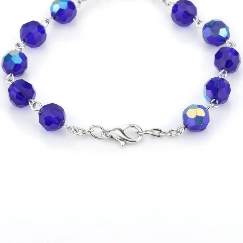 Wholesale Blue glass beads Catholic Rosary bracelets mini Jesus Crucifix Cross Rosary prayer bracelets jewelry