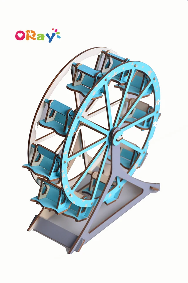 DIY Wooden Creative Model Toy Kits 3D Jigsaw Puzzles Laser Cut Natural Wood Ferris Wheel
