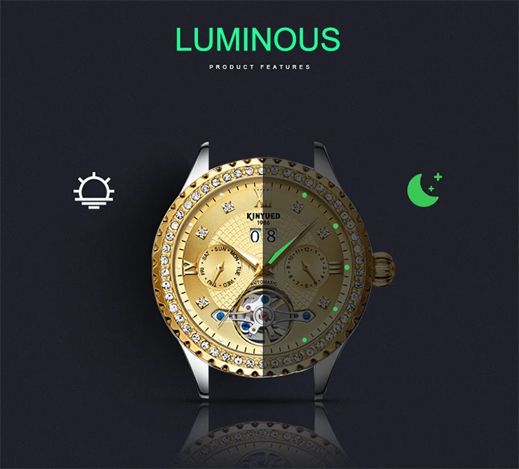 KINYUED OEM automatic movement men wrist watch fashion tourbillon watch mechanical