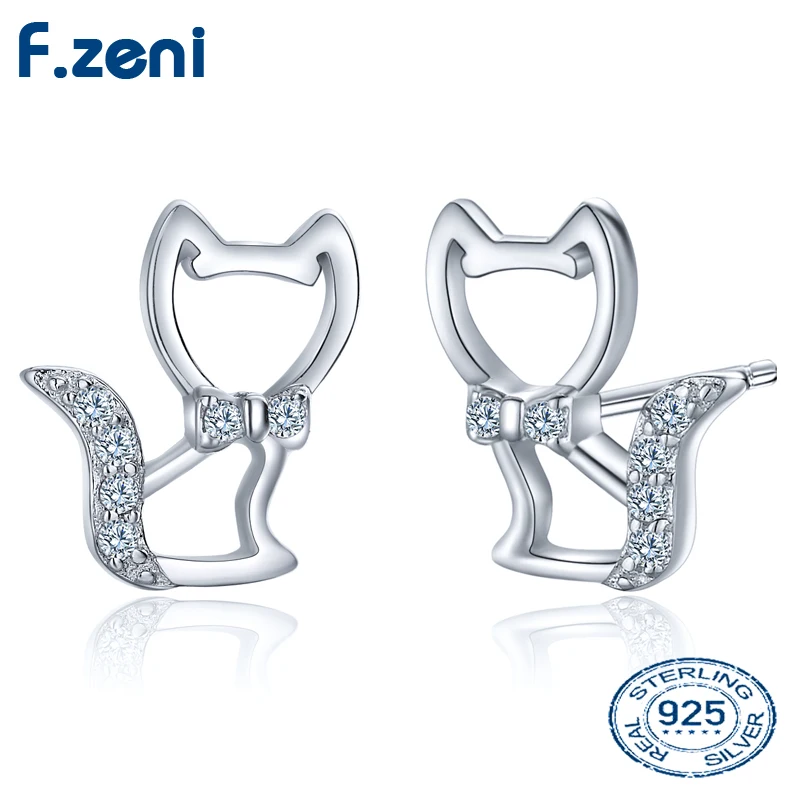 С покрытием из белого золота с покрытием из розового золота ПЭТ формы серьги гвоздики в форме 925 стерлингового серебра женские мелких животных Циркон кошка форма серьги
