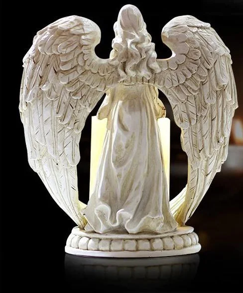 
RESIN ANTIQUE AGED WHITE COLOR STANDING PRAYING ANGEL WITH BIG WING LED LIGHT STATUE CANDLE HOLDER HOLIDAY GIVEAWAY GIFT PRESENT 