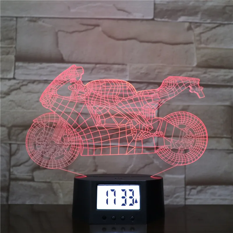 Cool Children Gift Motorcycle Shape Lamp 3d Led Light OEM Alarm Clock LED-hologramm Holiday Decoration