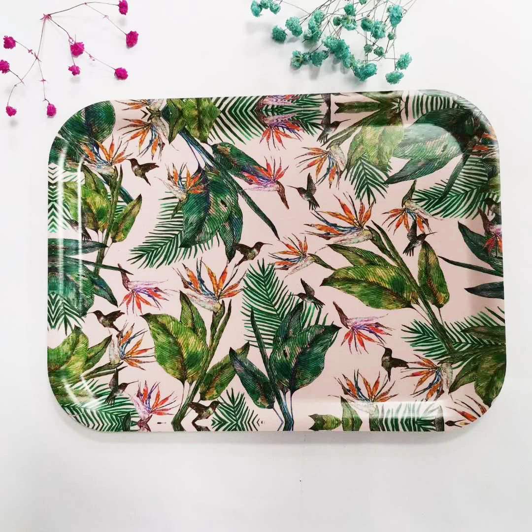 Wholesale Rectangular Morden plastic wooden Print chocolate biodegradable airline cheese bulk foodserving bar tray