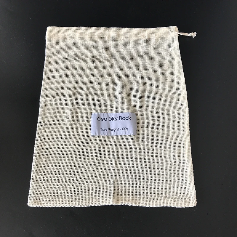 Customized Label Acceptable 30x40cm drawstring Natural Cotton net produce grocery Bags