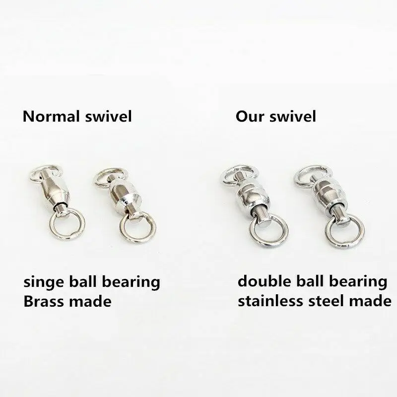 Stainless Steel Double Ball Bearing Fishing Swivel Connector Solid Welded Rings