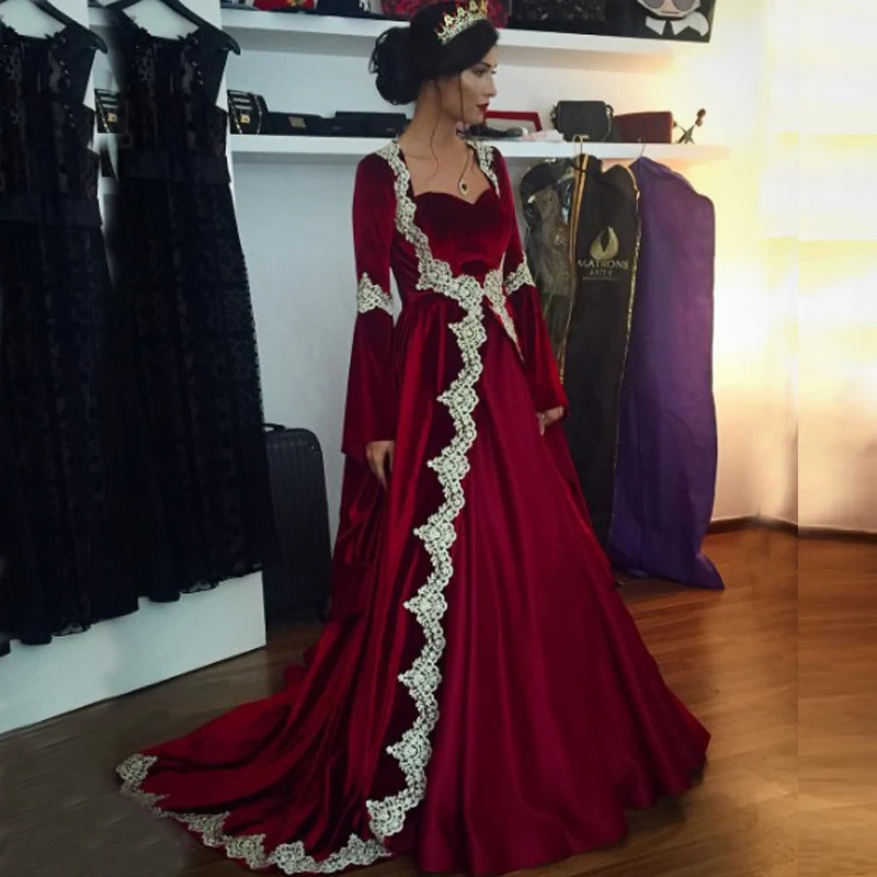Retro Burgundy and White Velvet Wedding Dresses with Cape