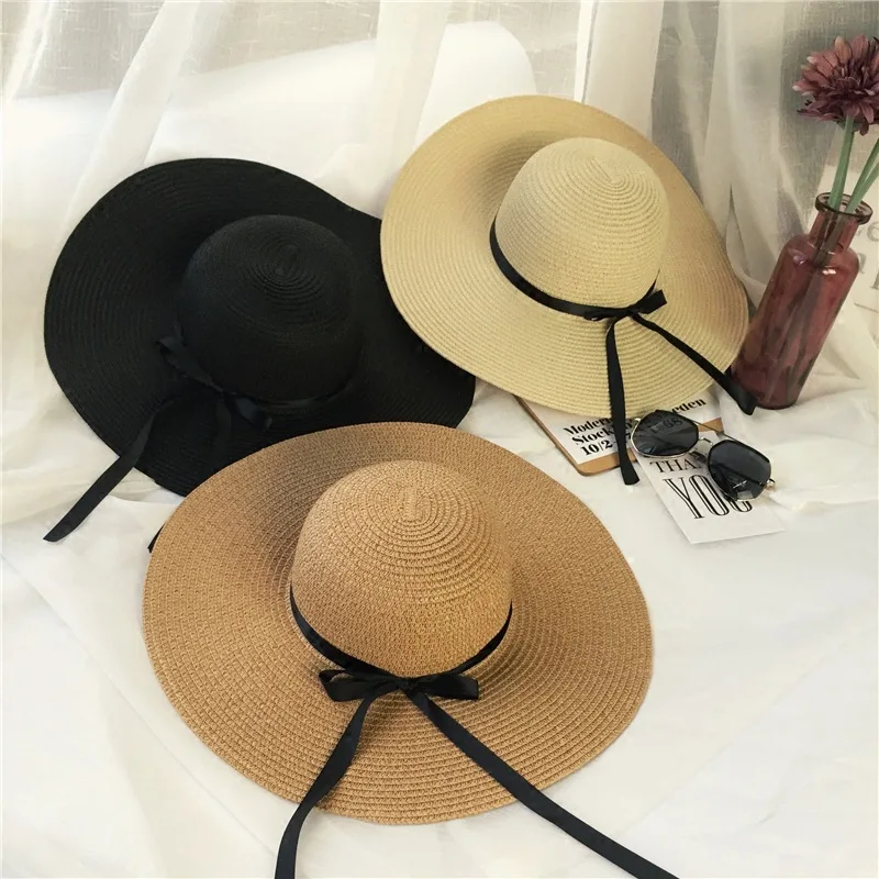 Hot Sale Round  Raffia Wide Brim Straw Hats Summer Sun Hats for Women