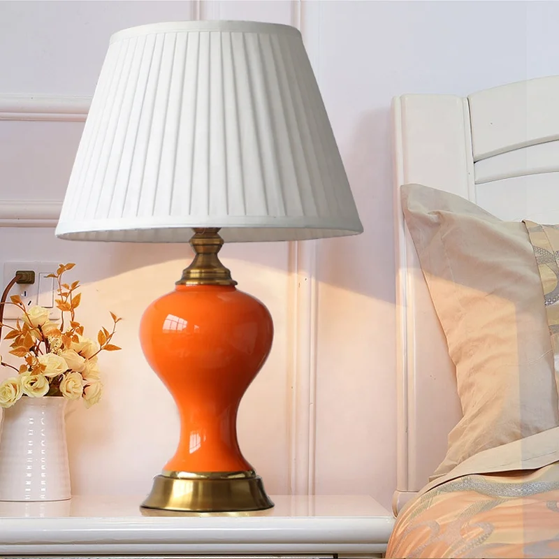 
Jingdezhen design table lamp for bedside classic ceramic table light with yellow orange for decor in living room E27 holder 