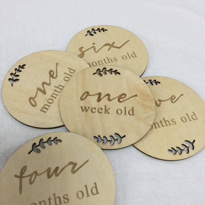set of 15 pcs Engraved wooden monthly milestone card plaques