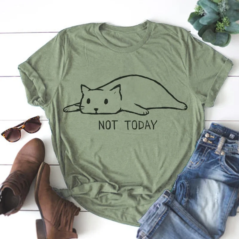 
New Lovely Lay A Cat Letter Print T Shirt Women 100% Cotton O Neck Short Sleeve Summer T-Shirt Tops Casual T Shirts 