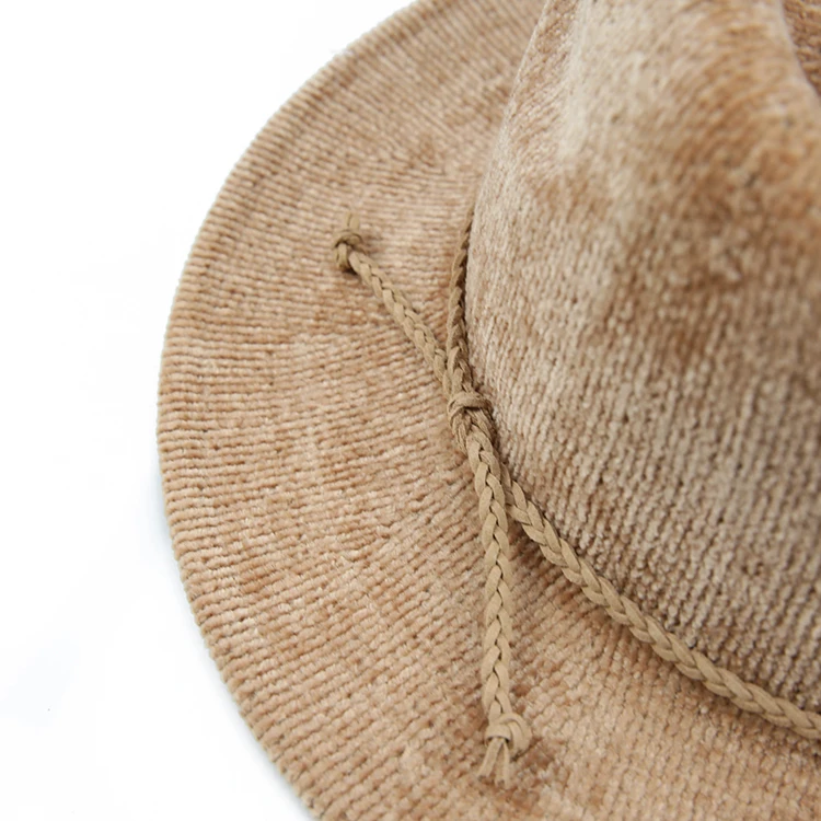 2020 wholesale custom women panama wide brim chenille fedora hat with faux leather trim