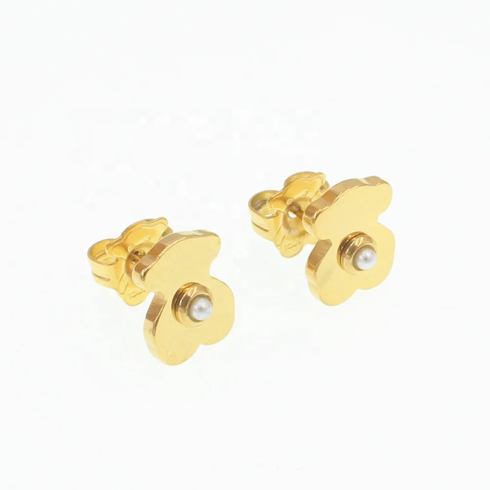 Bear Shaped Wholesale Cheap Stainless Steel Matte Finish Big Gold Stud Earrings jewelry wholesale