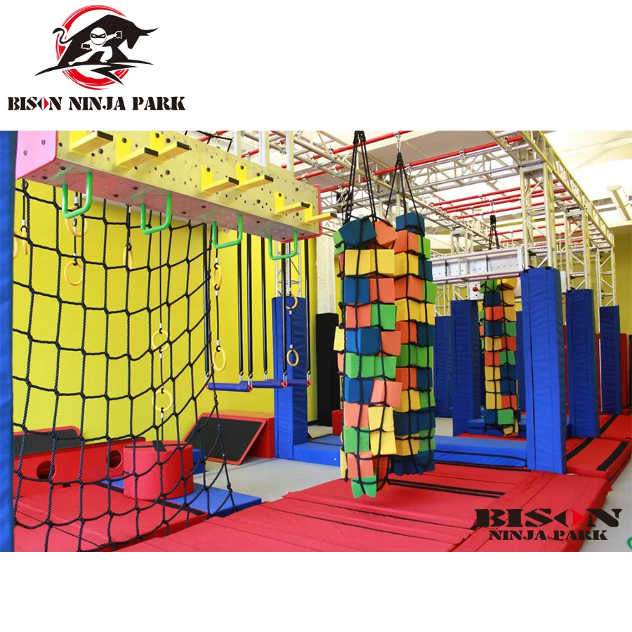 Professional eco-friendly safety free jump children big indoor trampoline park with ninja warrior, basketball set