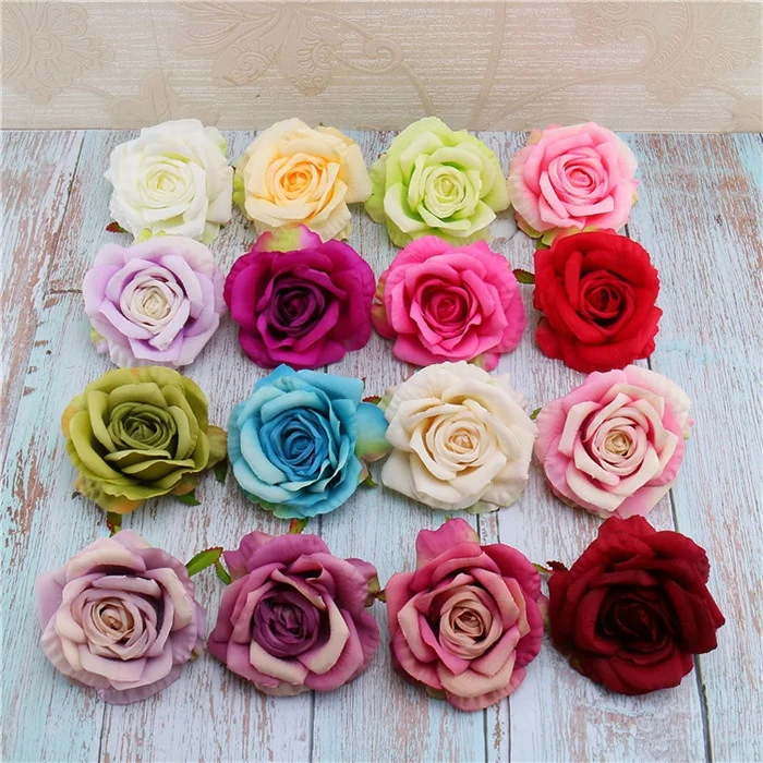 F-1232 Cheap Wholesale Artificial Silk Roses Colorful Head Decorative