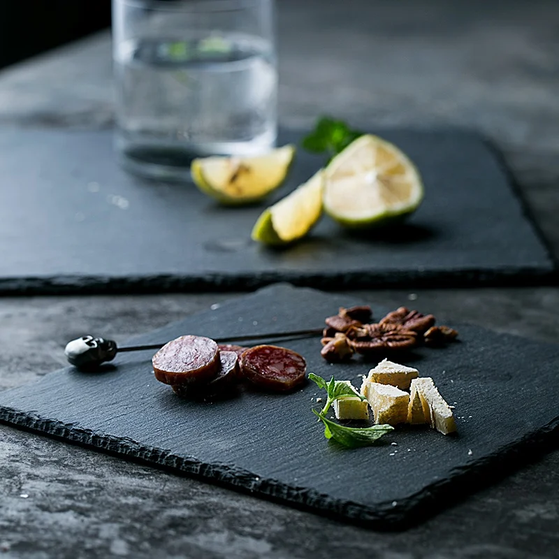 
Bulk buy from china factory natural black stone slate japanese restaurant tableware plate cheese board cake board 