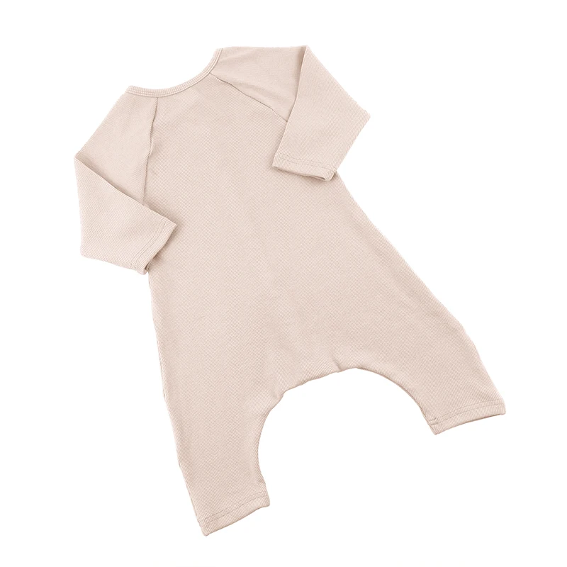 
Smocked Newborn Baby Light Pink Fall Winter Baby Playsuits Longsleeve Harem Leg Infant Ribbing Rompers 
