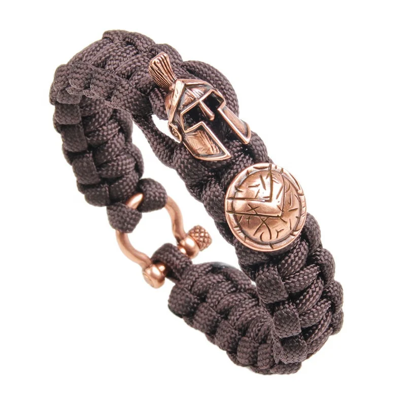 Outdoor Enthusiasts Hand Woven Nylon Umbrella Ropes Copper Sparta Helmet Charm Survival Bangles & Bracelets