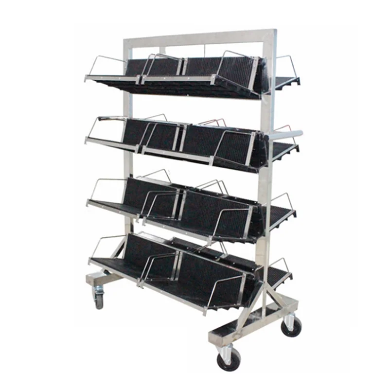 High Quality Stainless Steel Antistatic Turnove hanging basket ESD SMT PCB Reel Storage Trolley Cart with hanging racks