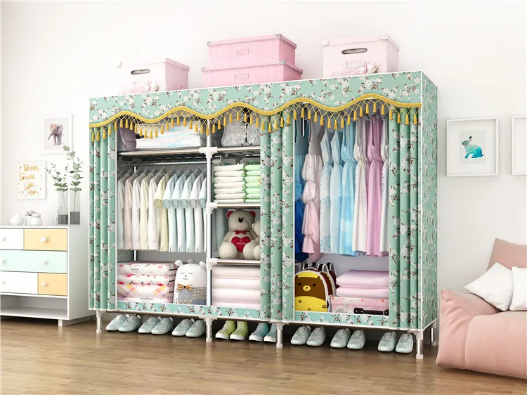 simple Design Cloth Wardrobe Portable Folding Fabric Cover 25mm Steel Tube Large size Plastic parts Box packing C233