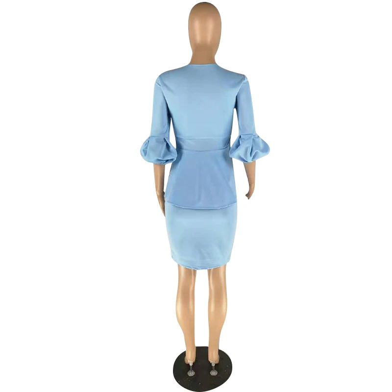 
Euramerican women clothing fashionable two piece hot style O-neck puff sleeve office lady career dresses women dresses 