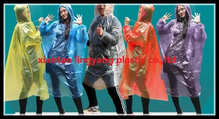 
Cheap emergency Disposable Plastic Raincoat with hood 
