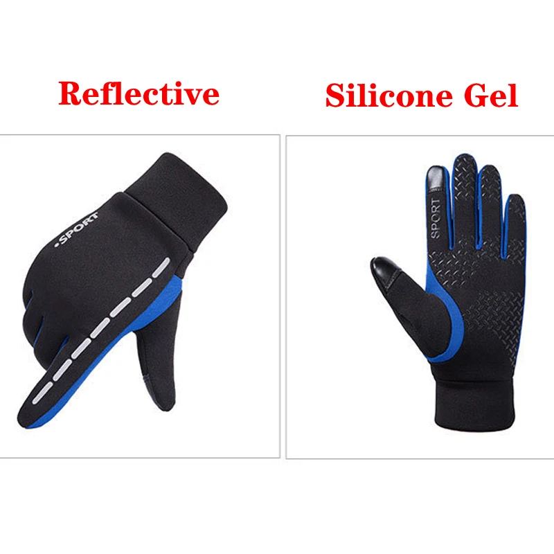 
Reflective Touchscreen Waterproof Silicone Gel Palm Fleece Lining Winter Thermal Cycling Running Gloves 