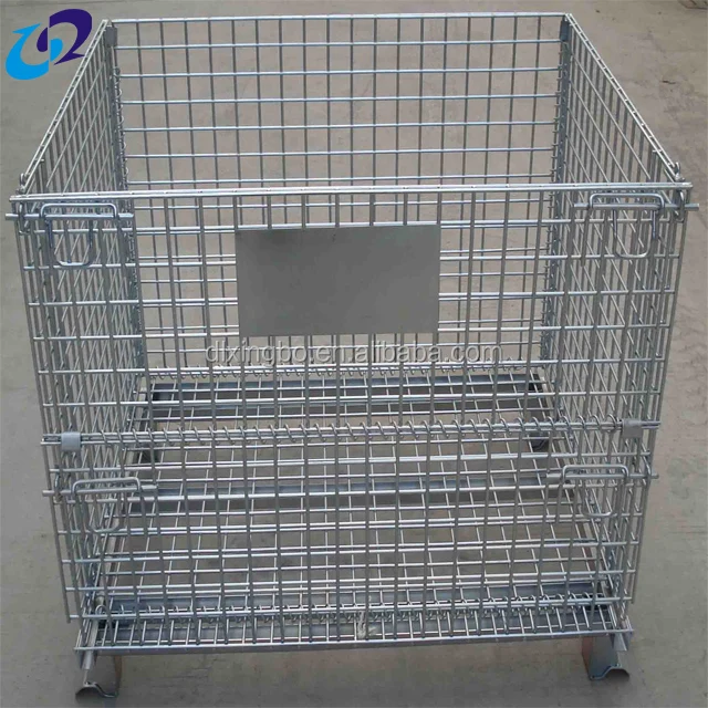 Forklift steel folding wire basket warehouse pallet cage